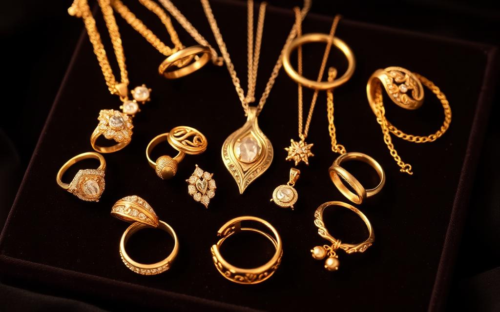 Collectie gouden sieraden in verschillende karaatsoorten